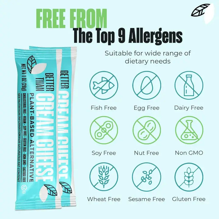 Never Better Plant-Based Cream Cheese — 50 Single-Serve Pouches, 1 oz each | Dairy-free • Vegan • Smooth & spreadable