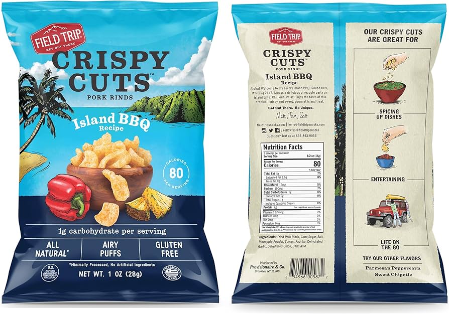 Field Trip Gluten Free Pork Rinds Cracklins, Crunchy Paleo and Keto Friendly Snack, High Protein Low Carb Snacks, Island BBQ, Cinnamon Churro, and Sweet Chipotle, 1oz Bag, 6 Variety Pack