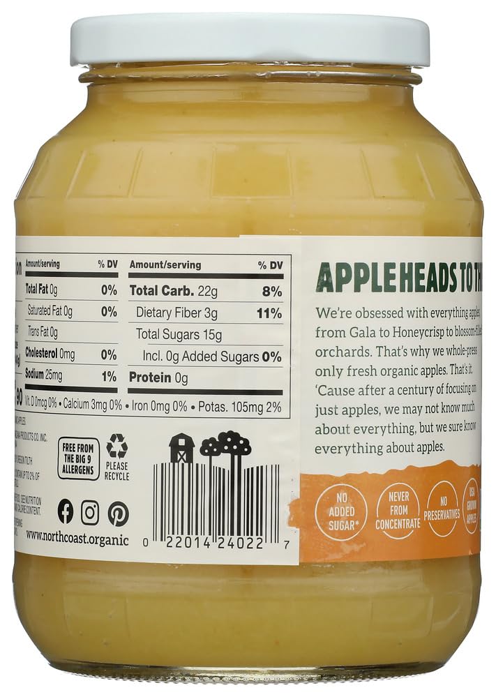 North Coast Organic Honeycrisp Apple Sauce, No Added Sugar, 24 oz