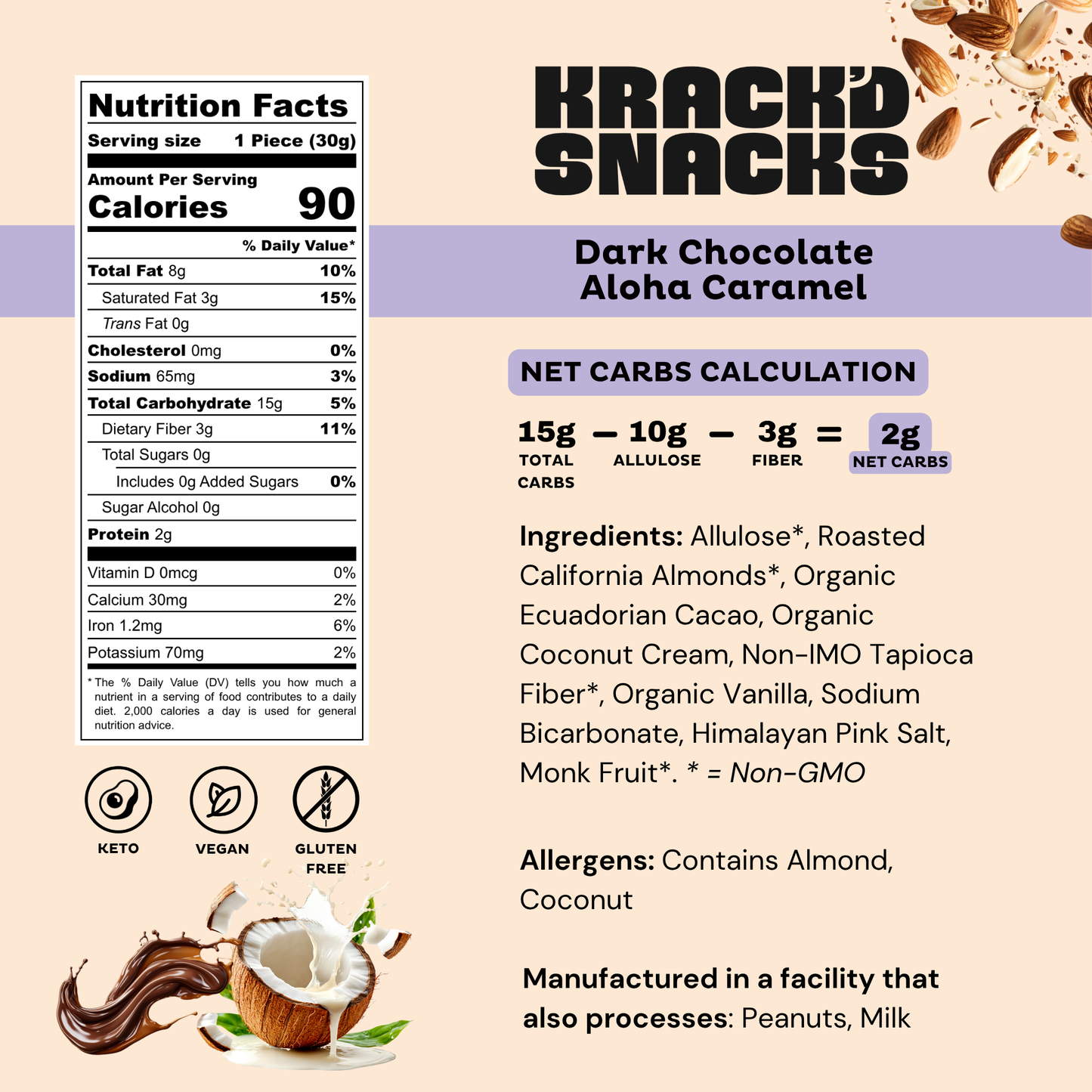 Dark Chocolate Aloha Caramel, 2g Net Carbs