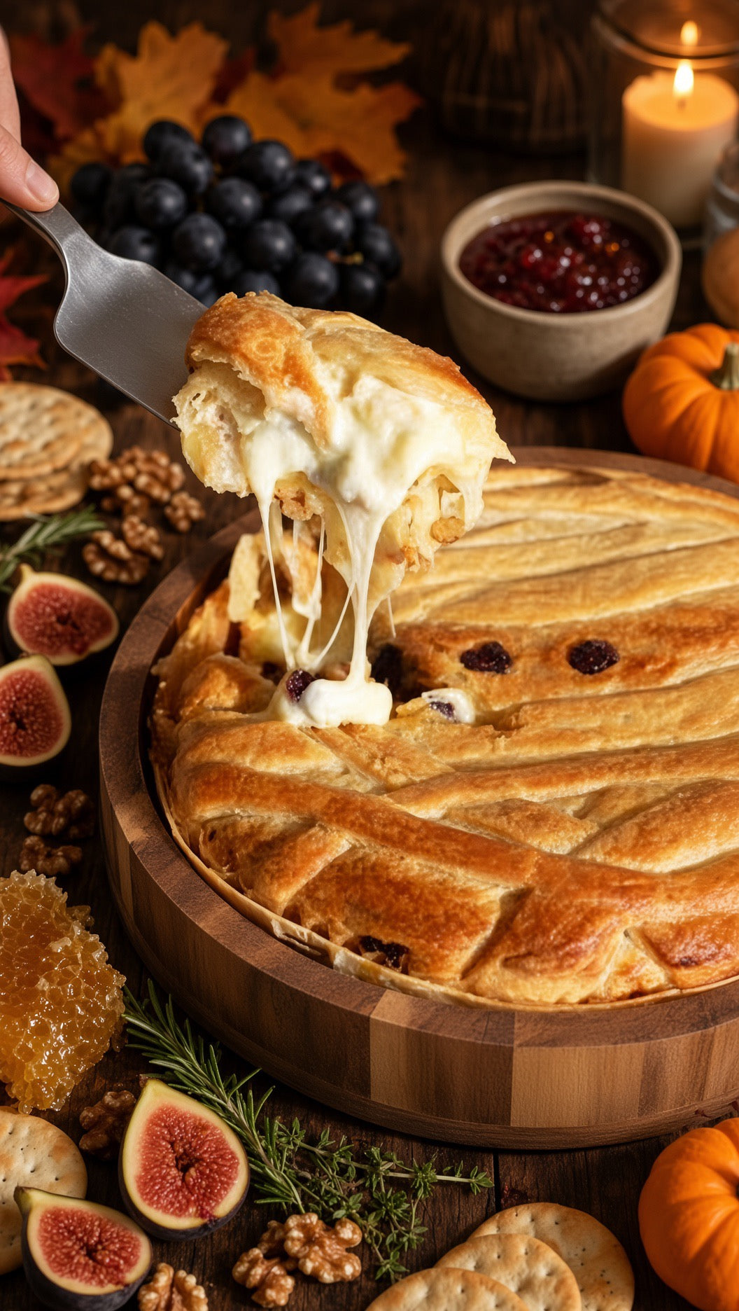 Halloween Baked Brie En Croûte Mummy with Pumpkin or Ghost Bamboo Serving Tray - Cranberry, Orange & Pecans, Serves 6 - 8