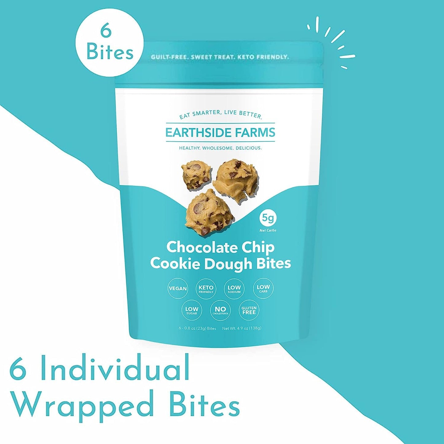 Keto Farms Chocolate Chip Keto Cookie Dough Bites, 6 Count, Keto Friendly, Gluten Free