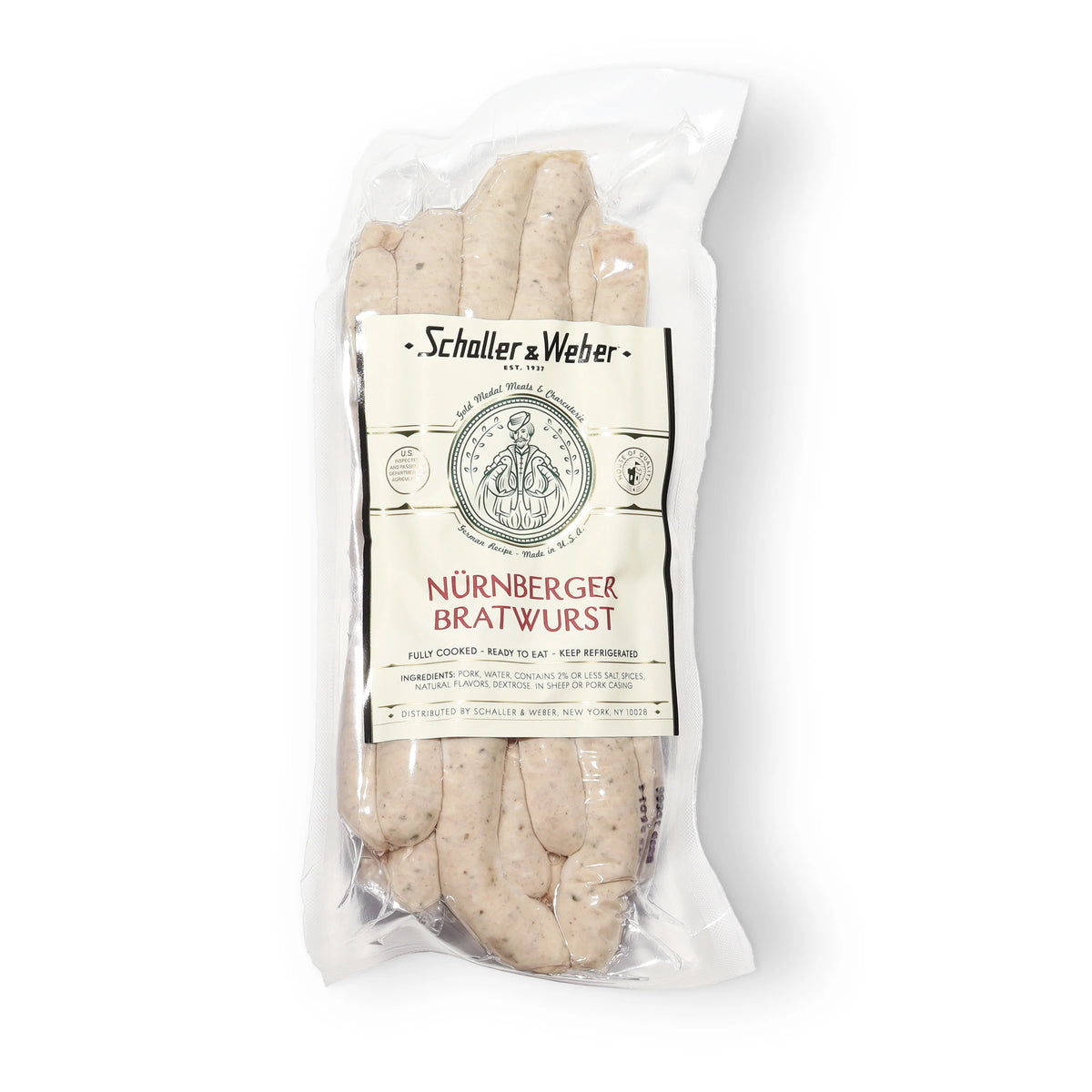 Schaller & Weber Nürnberger Bratwurst in a long vacuum-sealed package.