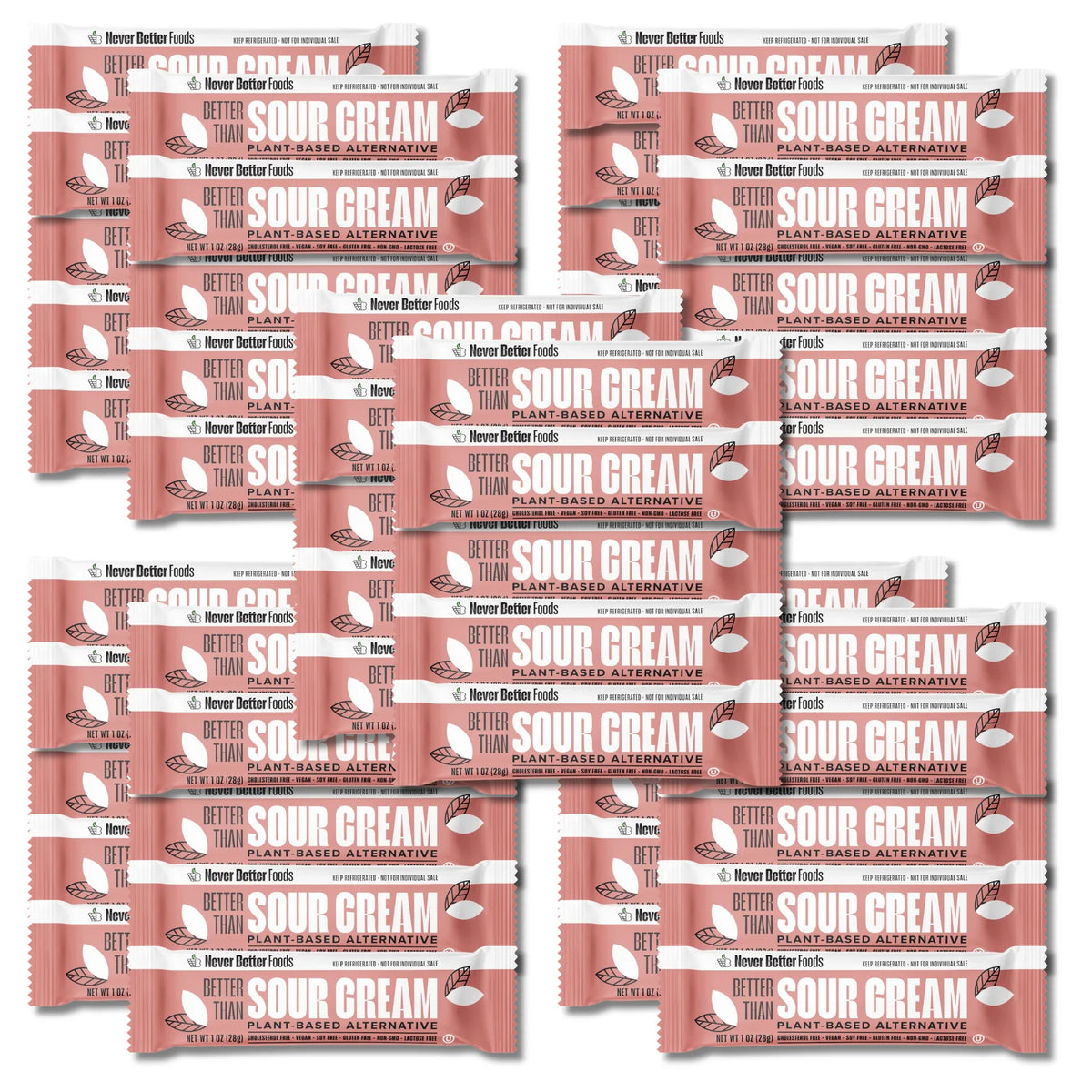 Never Better Plant-Based Sour Cream — 50 Single-Serve Pouches 1 oz each | Dairy-free • Vegan • Tangy & spoonable