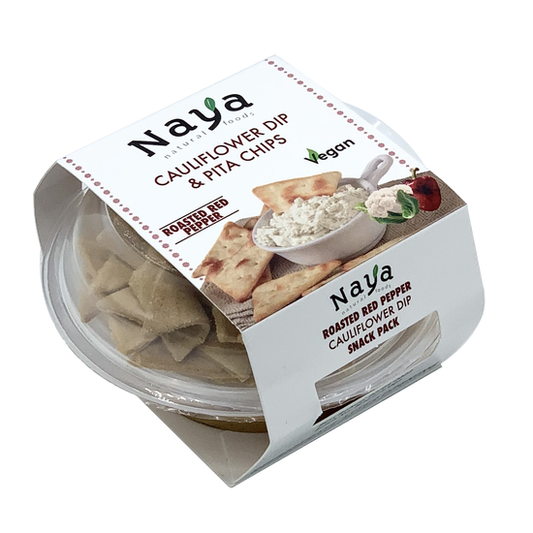 Cauliflower Dip with Pita Chips Hummus Snack Pack - Roasted Red Peppers