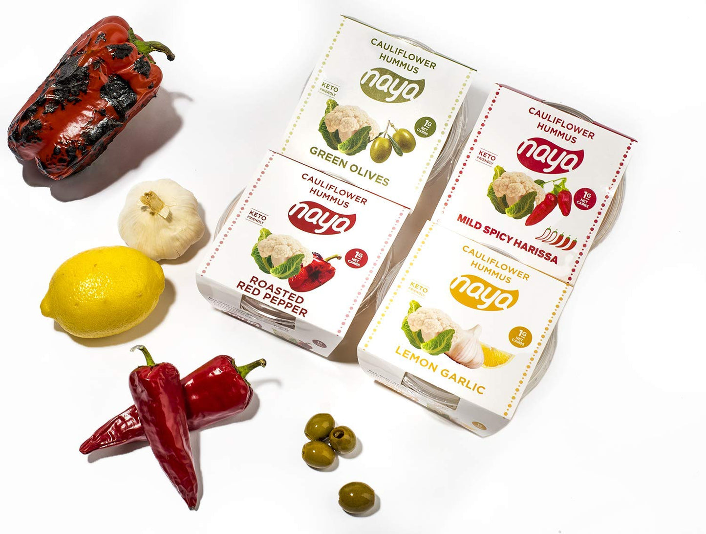 Cauliflower Dip Hummus Snack Pack - Green Olives