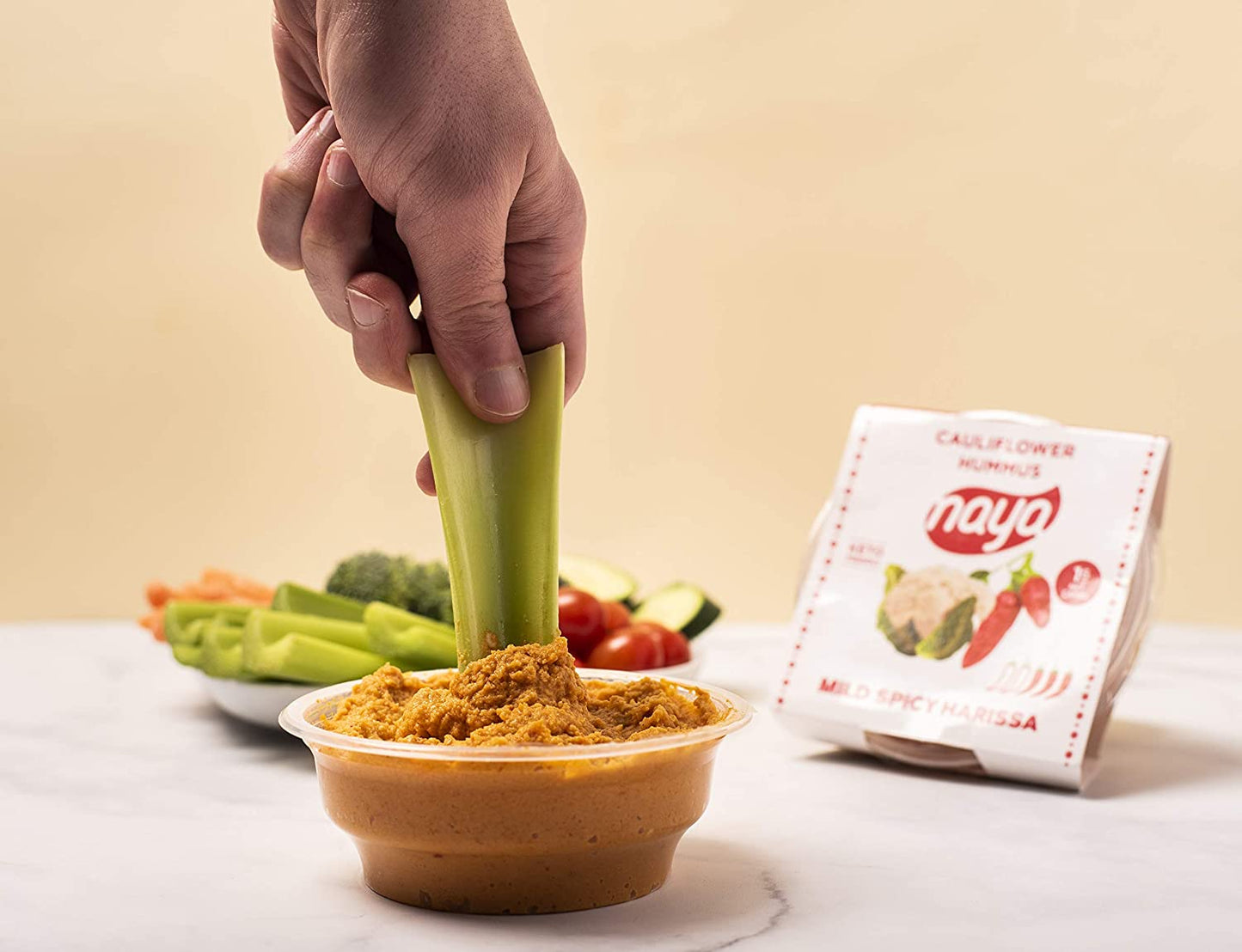 Cauliflower Dip with Pita Chips Hummus Snack Pack - Roasted Red Peppers