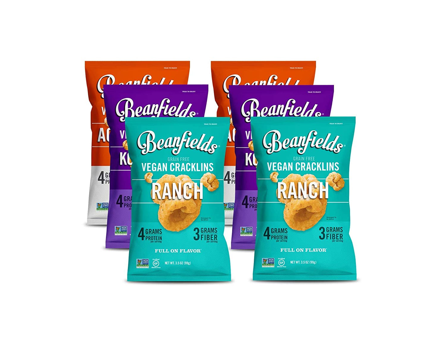 Beanfields Vegan Cracklins -3 Flavor Variety Pack Korean BBQ, Aged White Cheddar & Ranch - 24 Pack