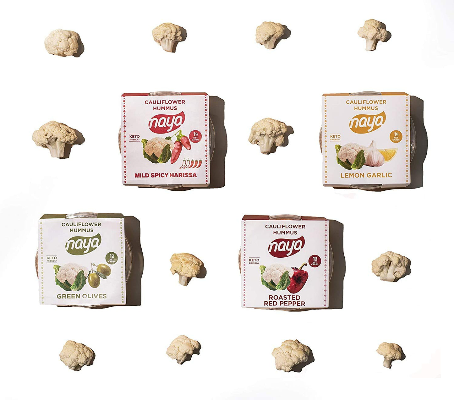 Cauliflower Dip Hummus Snack Pack - Mild Harissa Flavor with Sea Salt