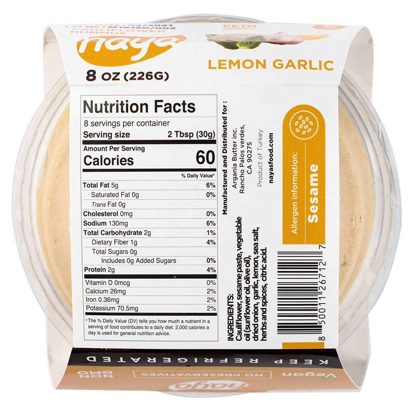 Cauliflower Dip Hummus Snack Pack - Lemon Garlic