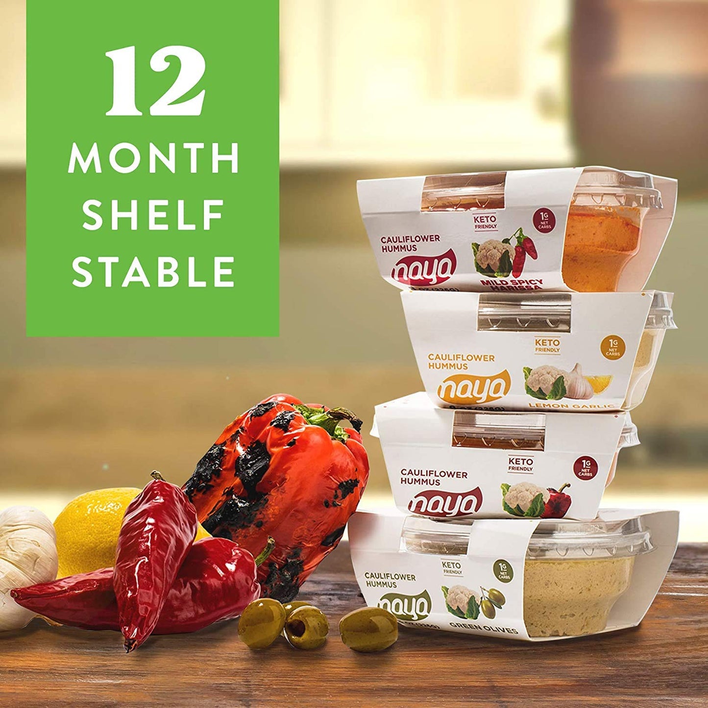 Cauliflower Dip Hummus Snack Pack - Roasted Pepper Flavor with Sea Salt