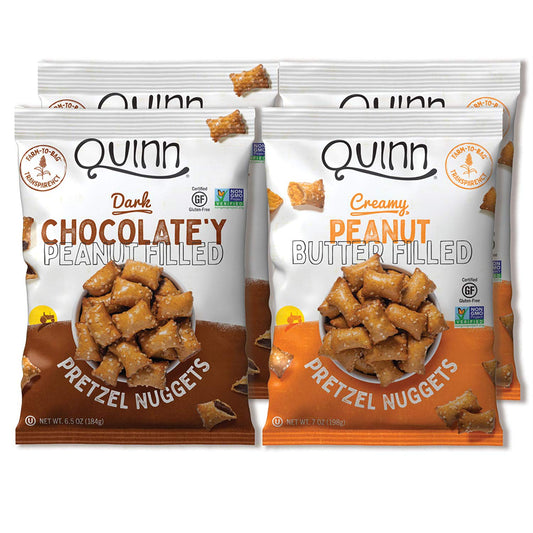 Quinn Snacks Peanut Butter Filled Pretzels Variety Pack, 2 Flavors 6.5 Ounce Bags, 4 Count