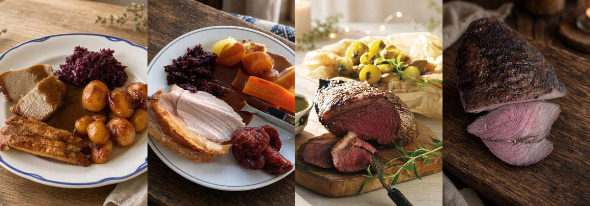 Browned culotte beef roast with two slices showing the pink center on a wooden cutting board
