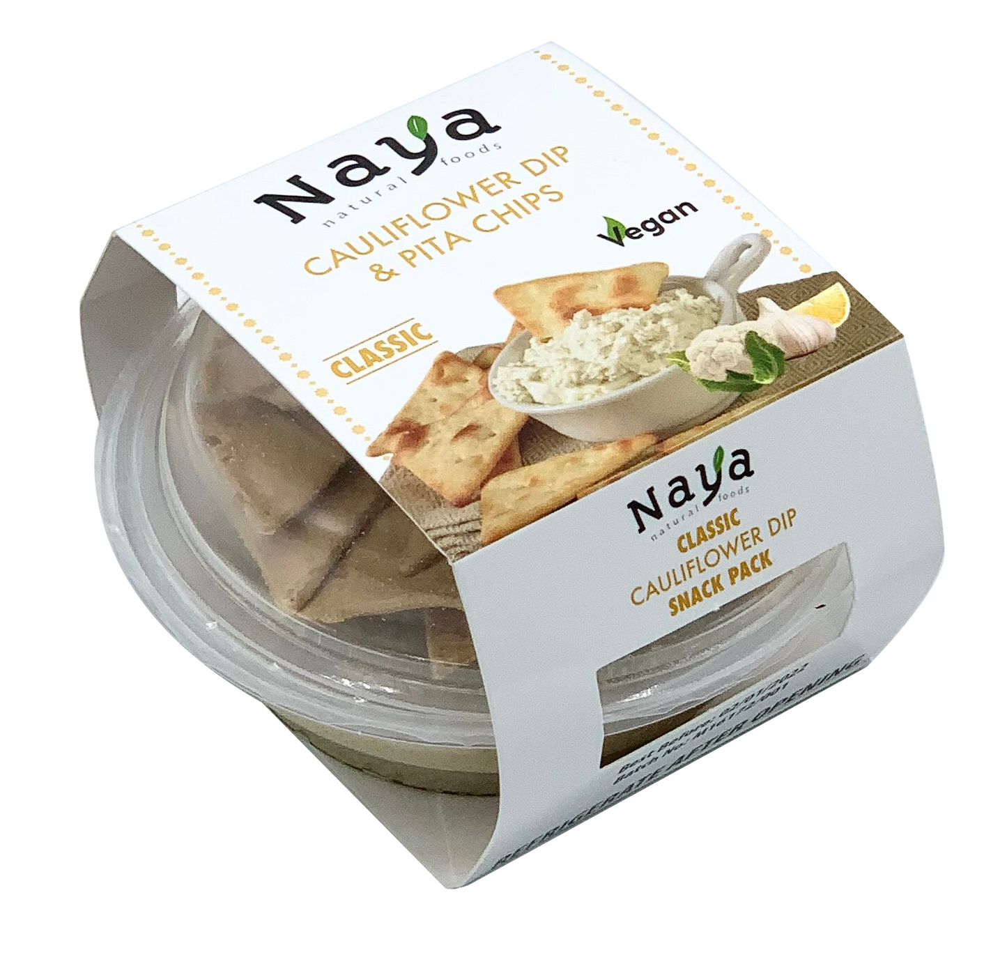 Cauliflower Dip with Pita Chips Hummus Snack Pack - Lemon Garlic