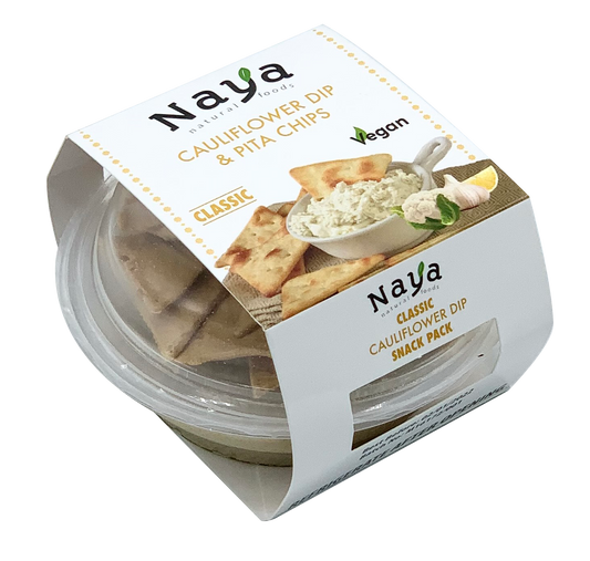 Cauliflower Dip with Pita Chips Hummus Snack Pack - Lemon Garlic