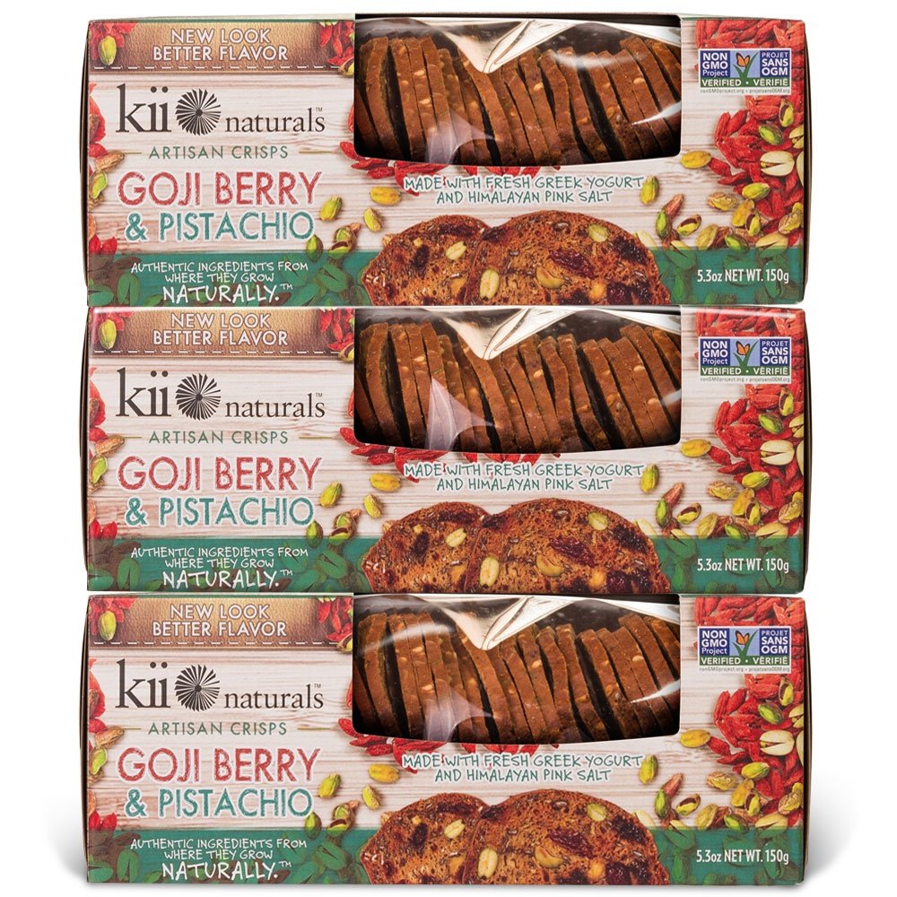 Kii Naturals Artisan Crisps- Goji Berry & Pistachio, 5.3 oz (3 Pack)
