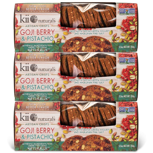 Kii Naturals Artisan Crisps- Goji Berry & Pistachio, 5.3 oz (3 Pack)