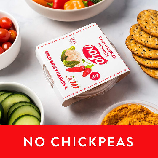 Cauliflower Dip Hummus Snack Pack - Mild Harissa Flavor with Sea Salt