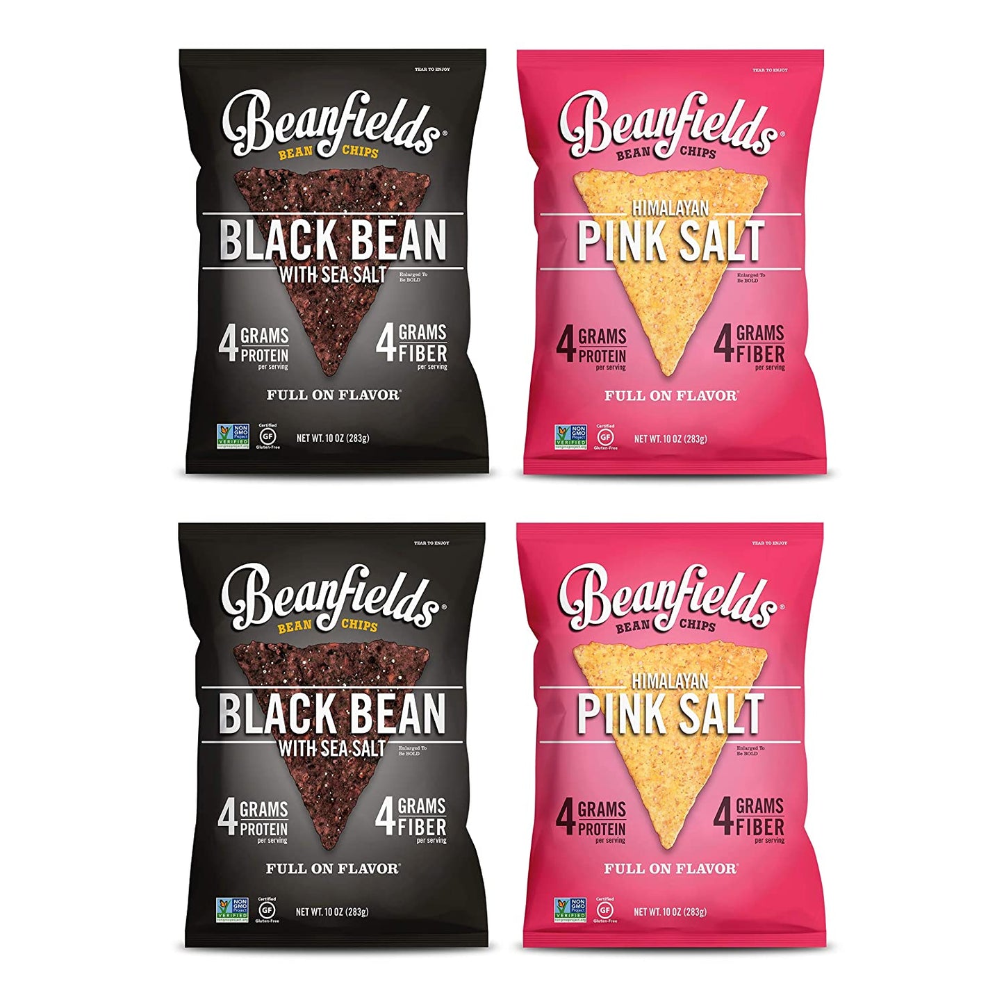 Beanfields Bean Chips 2 Flavor Dip Pack - Black Bean, Himalayan Pink Salt -  includes 4