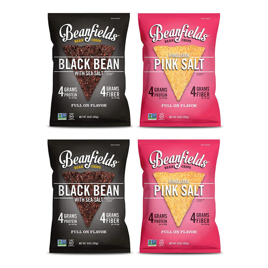 Beanfields Bean Chips 2 Flavor Dip Pack - Black Bean, Himalayan Pink Salt -  includes 4