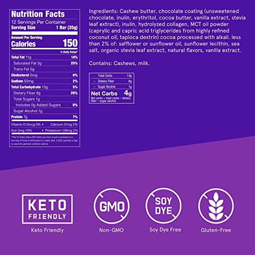 Collagen Double Chocolate Fudge Chocolate Dipped Protein Bars - includes 12