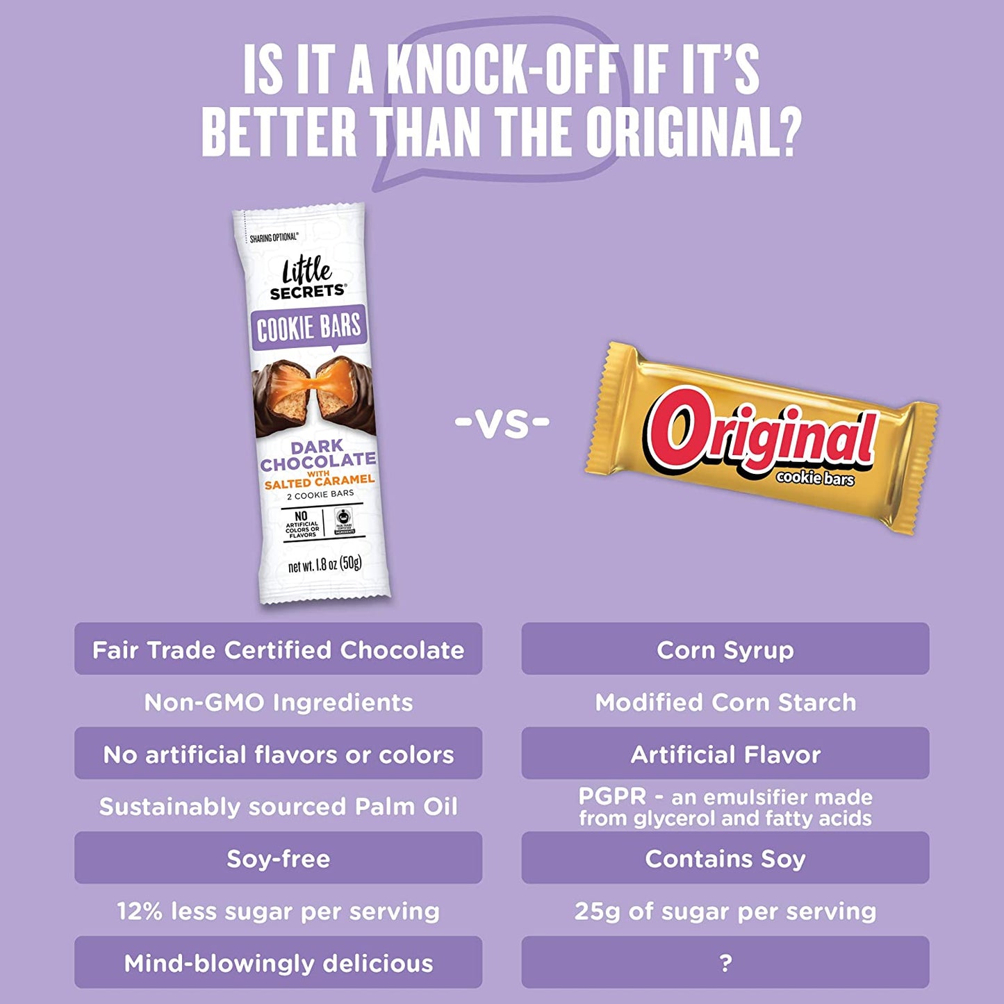 Little Secrets Dark Chocolate & Salted Caramel Cookie Bars - 12-1.8oz Snack Packs