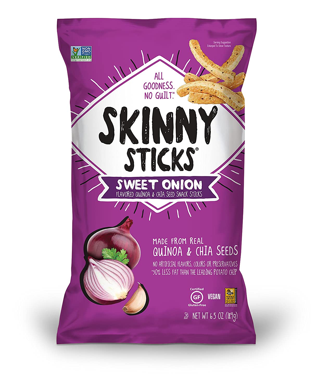 Skinny Sticks Quinoa & Chia Seed Snack, Sweet Onion, 6.5 Oz - 6 Pack