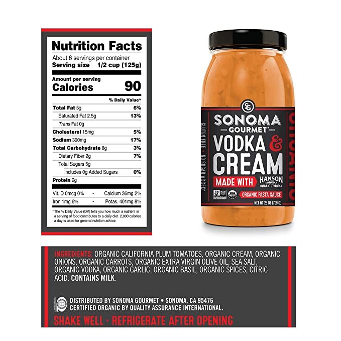 Vodka Cream Pasta Sauce - Organic, Gluten Free