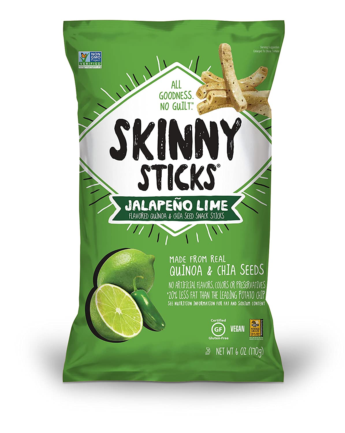 Skinny Sticks Quinoa & Chia Seed Snack, Jalapeno Lime, 6.5 Oz - 6 Pack