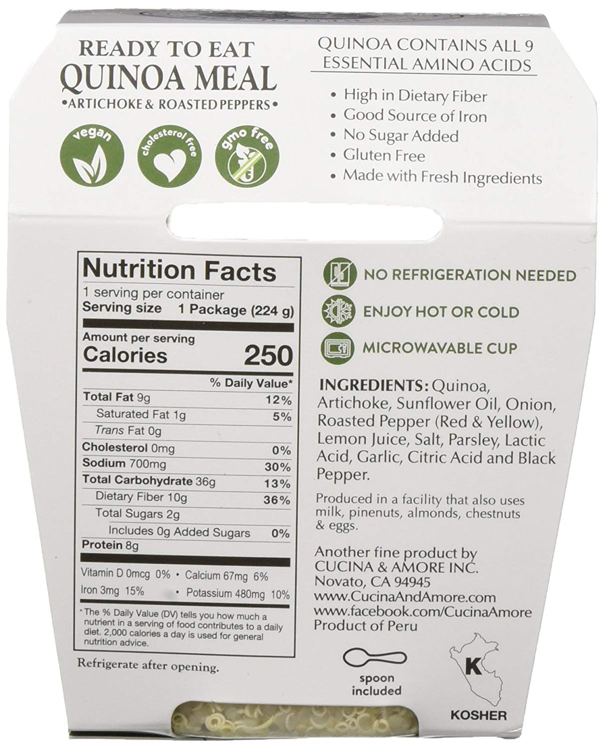 6 Pack : Cucina & Amore Quinoa Meal, Artichoke & Roasted Peppers, 7.9-ounce