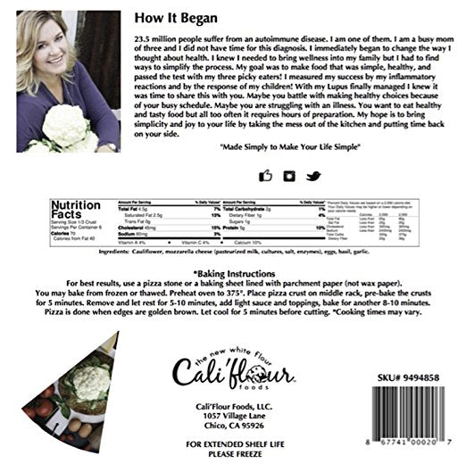 Cali'flour Foods Gluten Free, Low Carb Cauliflower Original Italian Pizza Crusts - (2 Total Crusts Per Box)