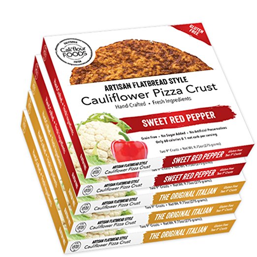 Cali'flour Foods Gluten Free, Low Carb Cauliflower Pizza Crusts - 6 Original Italian crusts and 4 Sweet Red Pepper