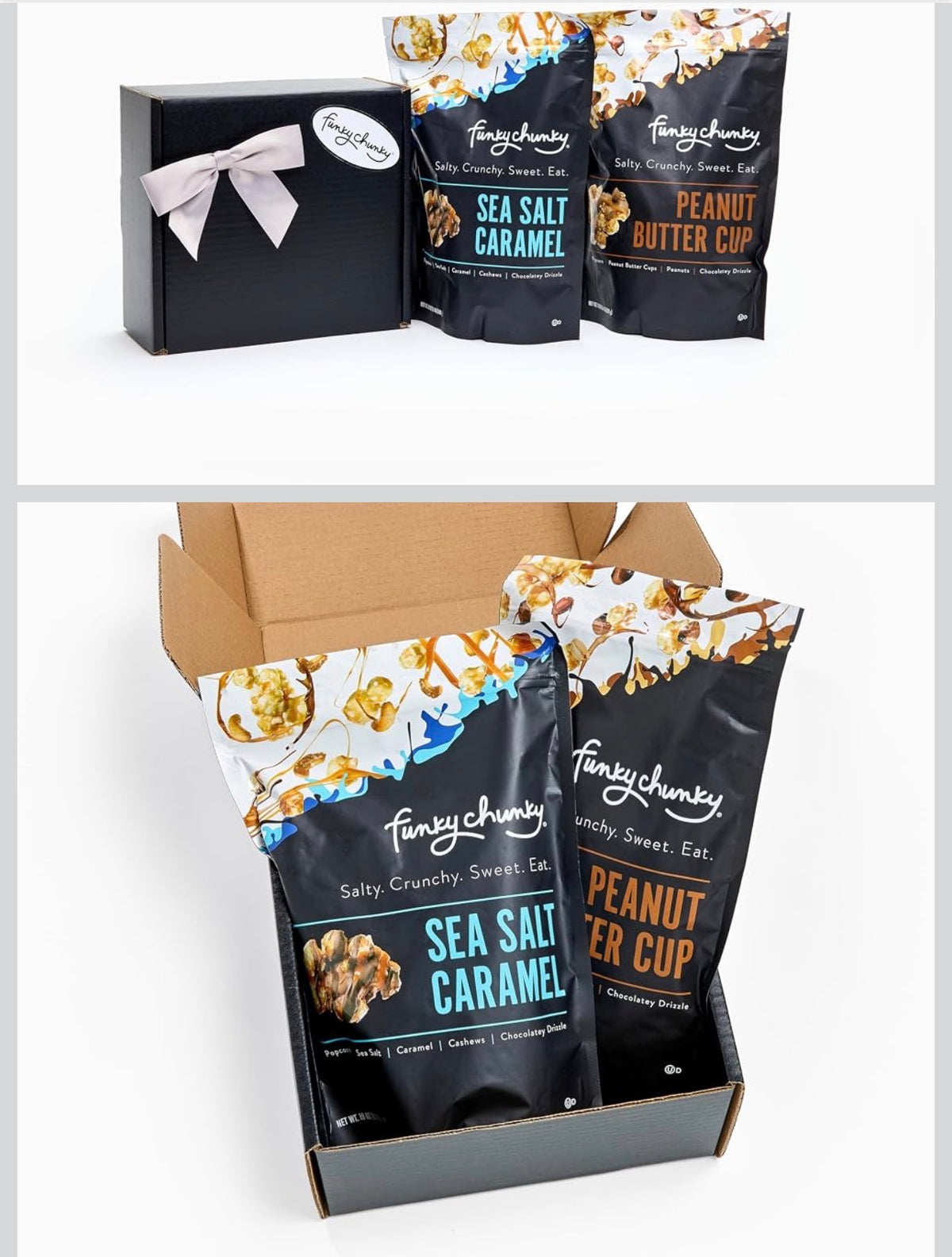 Funky Chunky Gourmet Popcorn Decadent Duo Gift Box | Sea Salt Caramel & Peanut Butter Cup