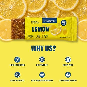 JustNosh Lemon Collagen Protein Bars - 13g Protein • 10g Collagen • Gluten-Free • Dairy-Free • Low FODMAP • Seed Oil Free - 12-Pack