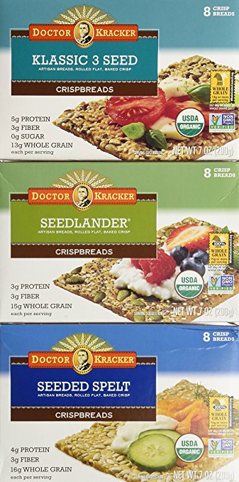 Doctor Kracker Organic and Artisan-Baked Flatbread, Klassic 3 Seed, 7-Ounce Packages (Pack of 6)