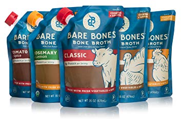 Organic Bone Broth Sampler by Bare Bones – 100% grass-fed, Organic, Bone Broth, Protein/Collagen-rich, 16 oz (5-pack)