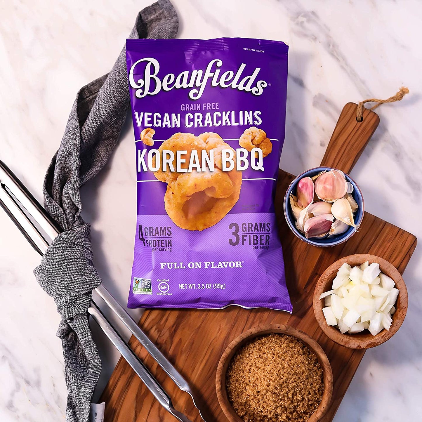 Beanfields Vegan Cracklins -3 Flavor Variety Pack Korean BBQ, Aged White Cheddar & Ranch - 24 Pack