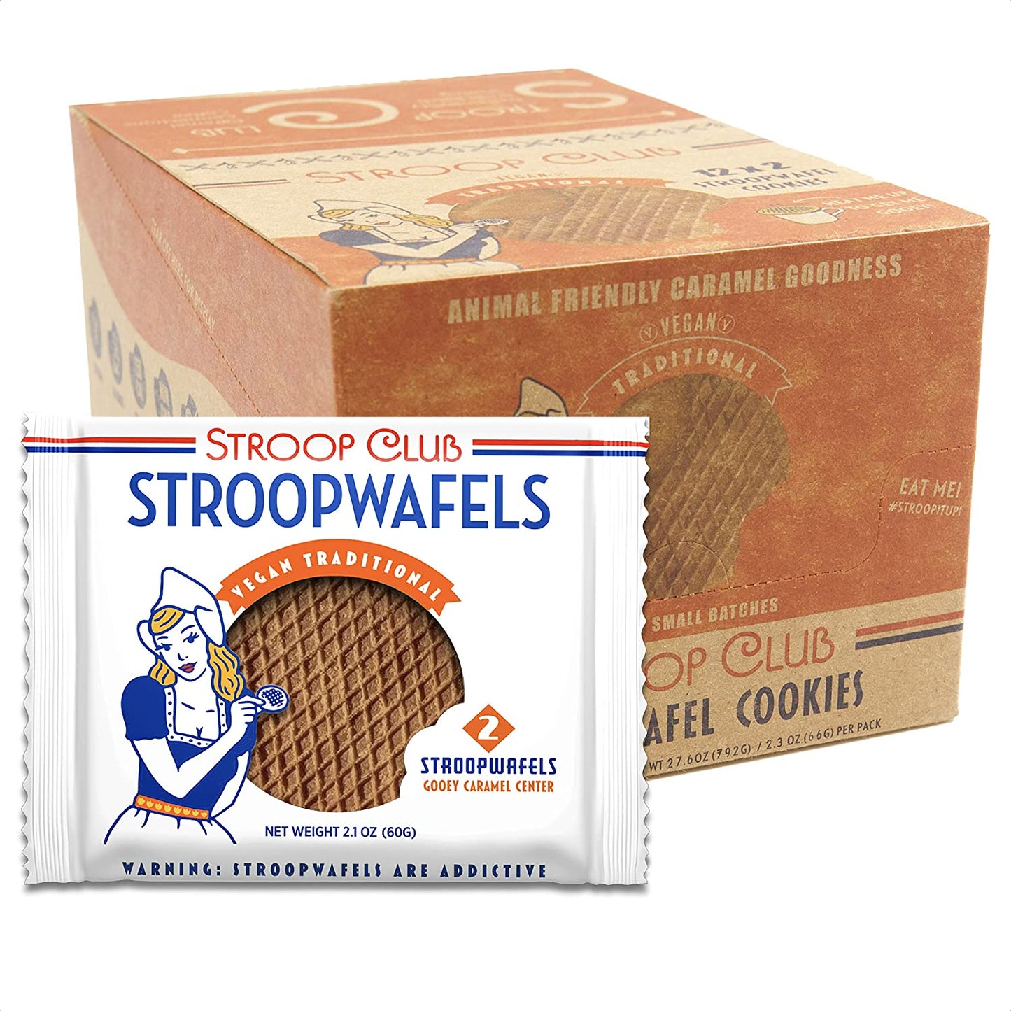Stroop Club Authentic GF Vegan Stroopwafel Dutch Caramel - 12 x 2-Packs; 24 Wafels Total