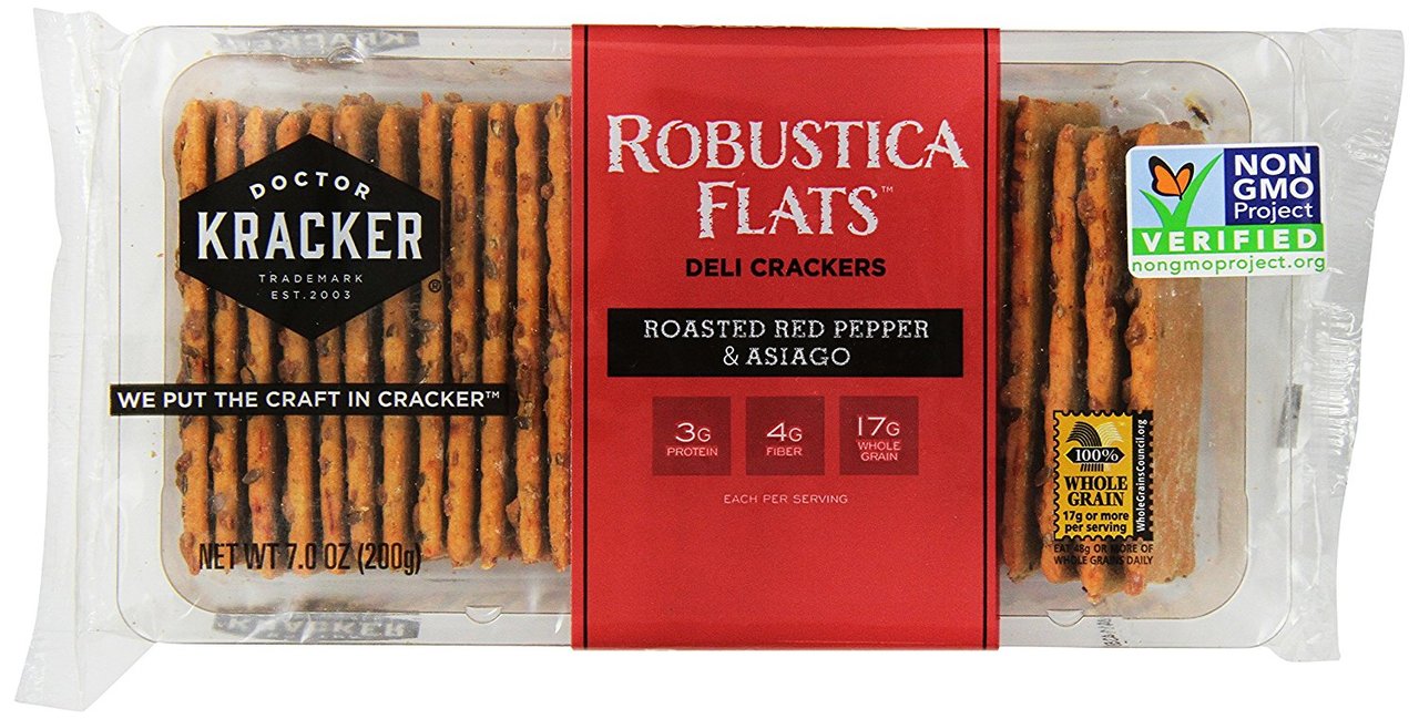 Doctor Kracker Robustica Flats Deli Crackers, Roasted Red Pepper & Asiago, 7 oz