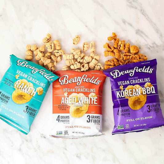 Beanfields Vegan Cracklins -3 Flavor Variety Pack Korean BBQ, Aged White Cheddar & Ranch - 24 Pack
