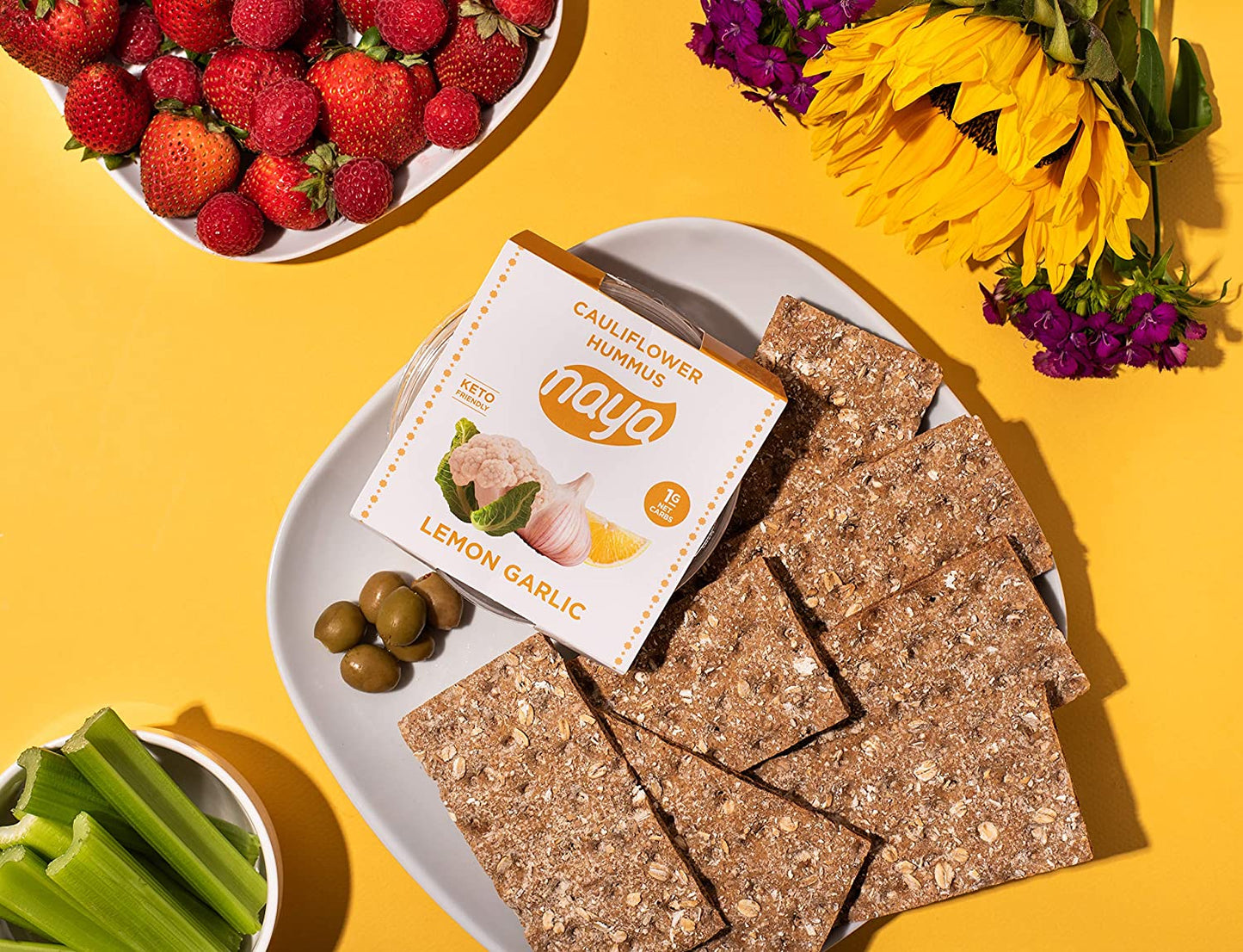 Cauliflower Dip Hummus Snack Pack - Roasted Pepper Flavor with Sea Salt