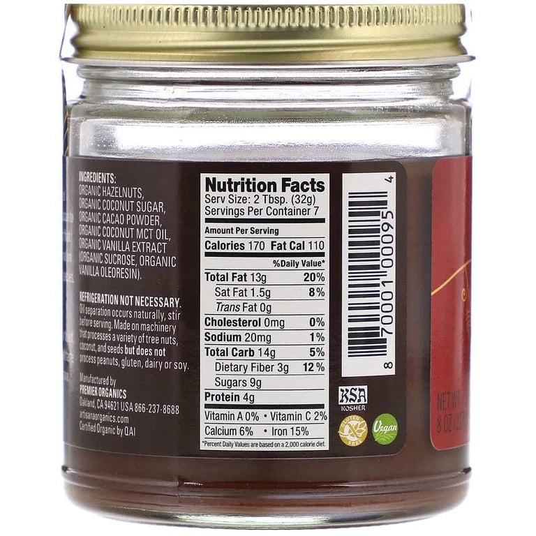 Artisana Organics Hazelnut Cacao Spread, 8 oz | No Palm Oil, Sweetened with Coconut Sugar