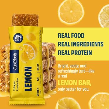 JustNosh Lemon Collagen Protein Bars - 13g Protein • 10g Collagen • Gluten-Free • Dairy-Free • Low FODMAP • Seed Oil Free - 12-Pack