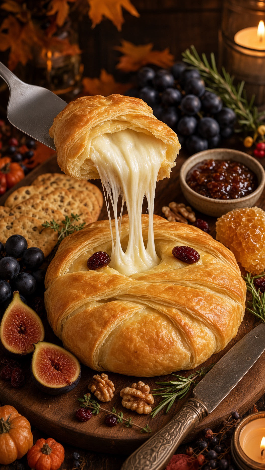 Halloween Baked Brie En Croûte Mummy with Pumpkin or Ghost Bamboo Serving Tray - Cranberry, Orange & Pecans, Serves 6 - 8