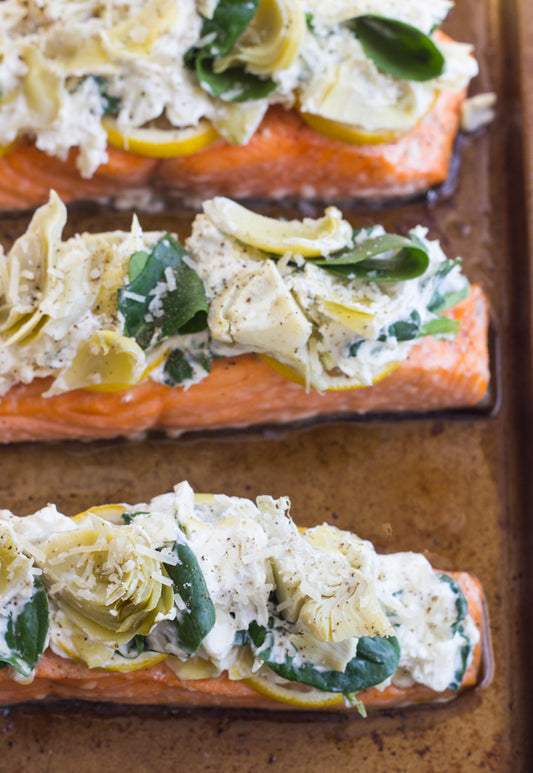 ARTICHOKE AND SPINACH ROASTED SALMON