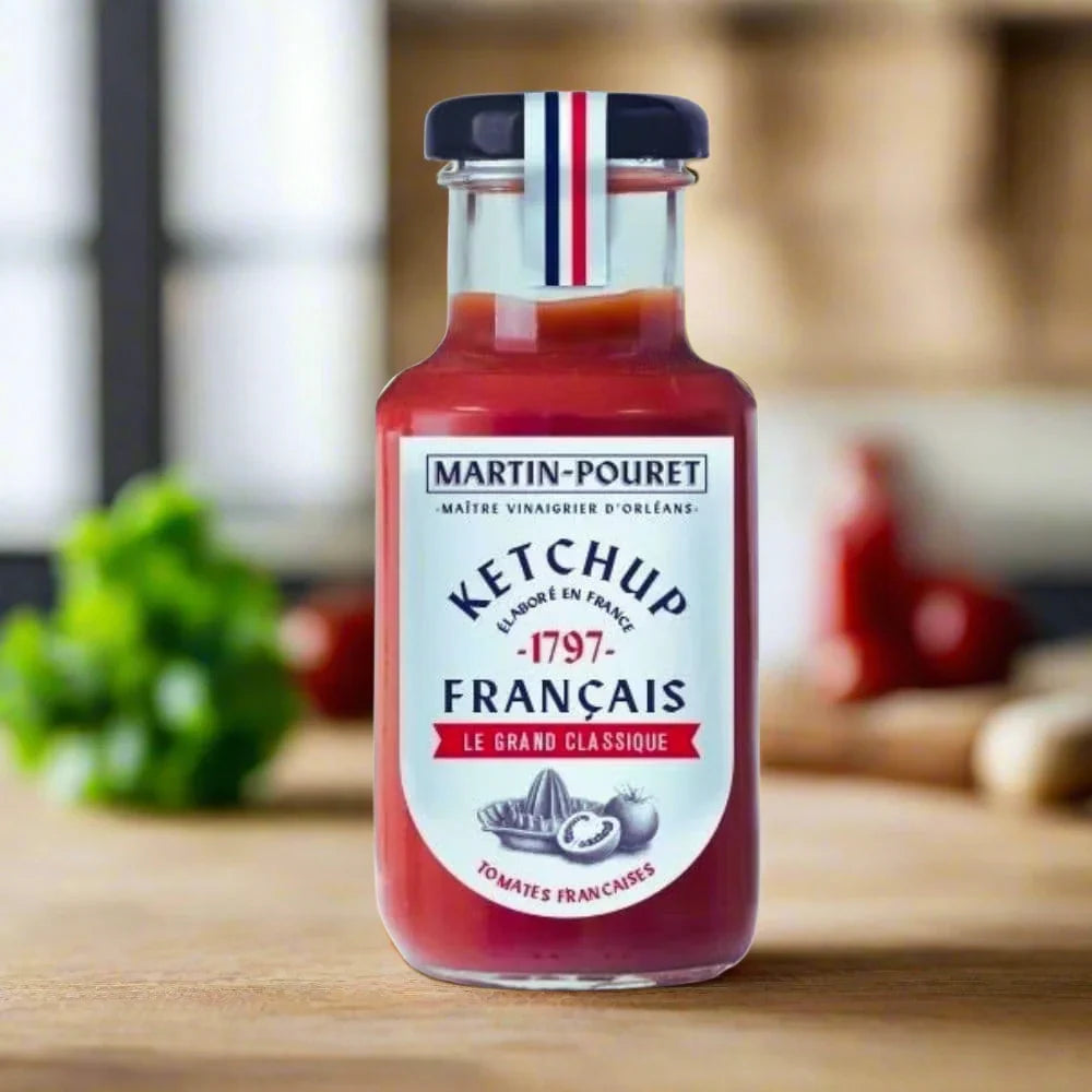 Martin Pouret Le Grand Classique French Ketchup bottle on a kitchen counter

