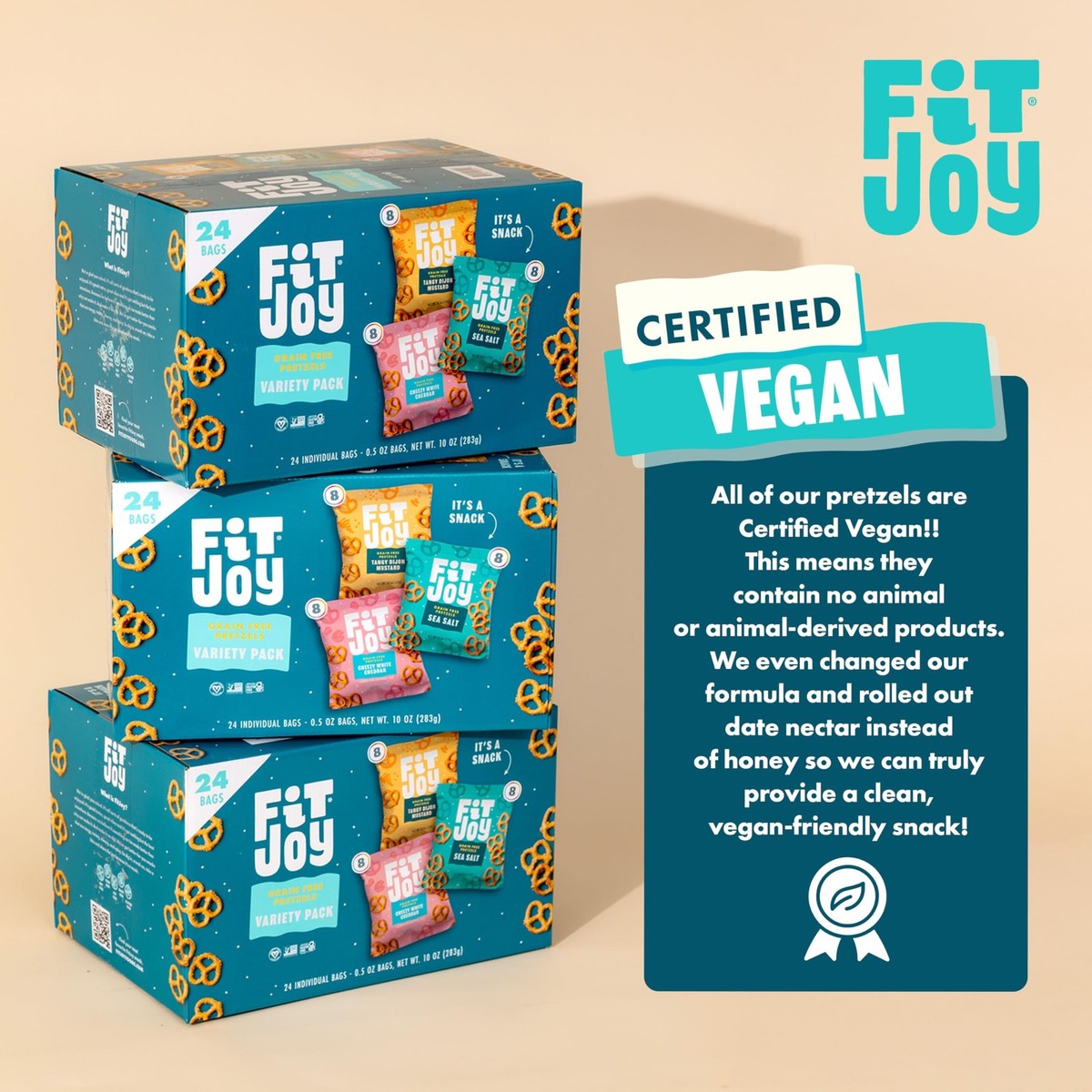 FitJoy Pretzel Variety Pack — Sea Salt, Dijon Mustard & White Cheddar, Gluten-Free, Grain-Free, 24 Count (0.5 oz)