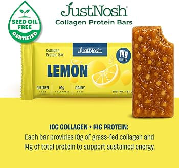 JustNosh Lemon Collagen Protein Bars - 13g Protein • 10g Collagen • Gluten-Free • Dairy-Free • Low FODMAP • Seed Oil Free - 12-Pack