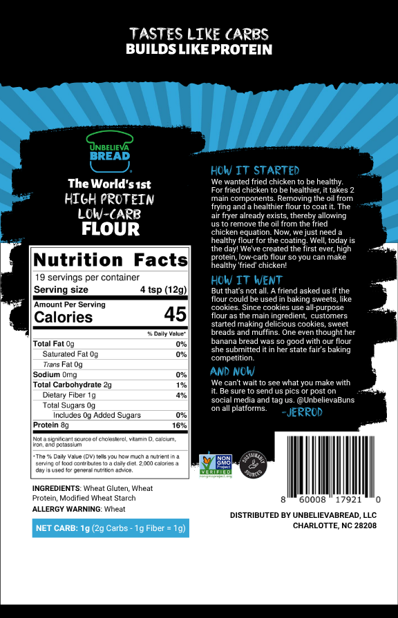 2 Bags UnbelievaFlour - High Protein, Low-Carb Flour (all-purpose flour replacer)