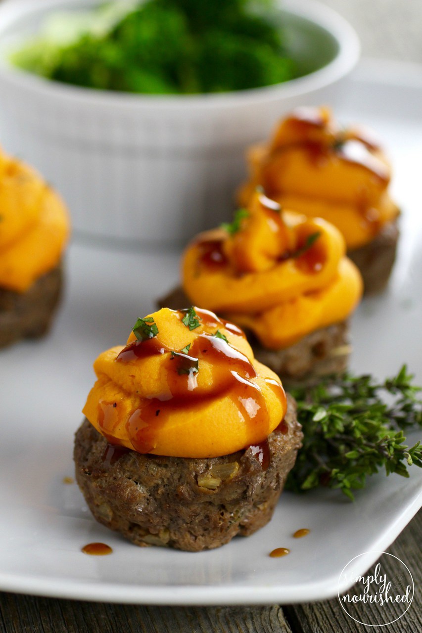 BBQ Meatloaf Muffins with Sweet Potato Topping